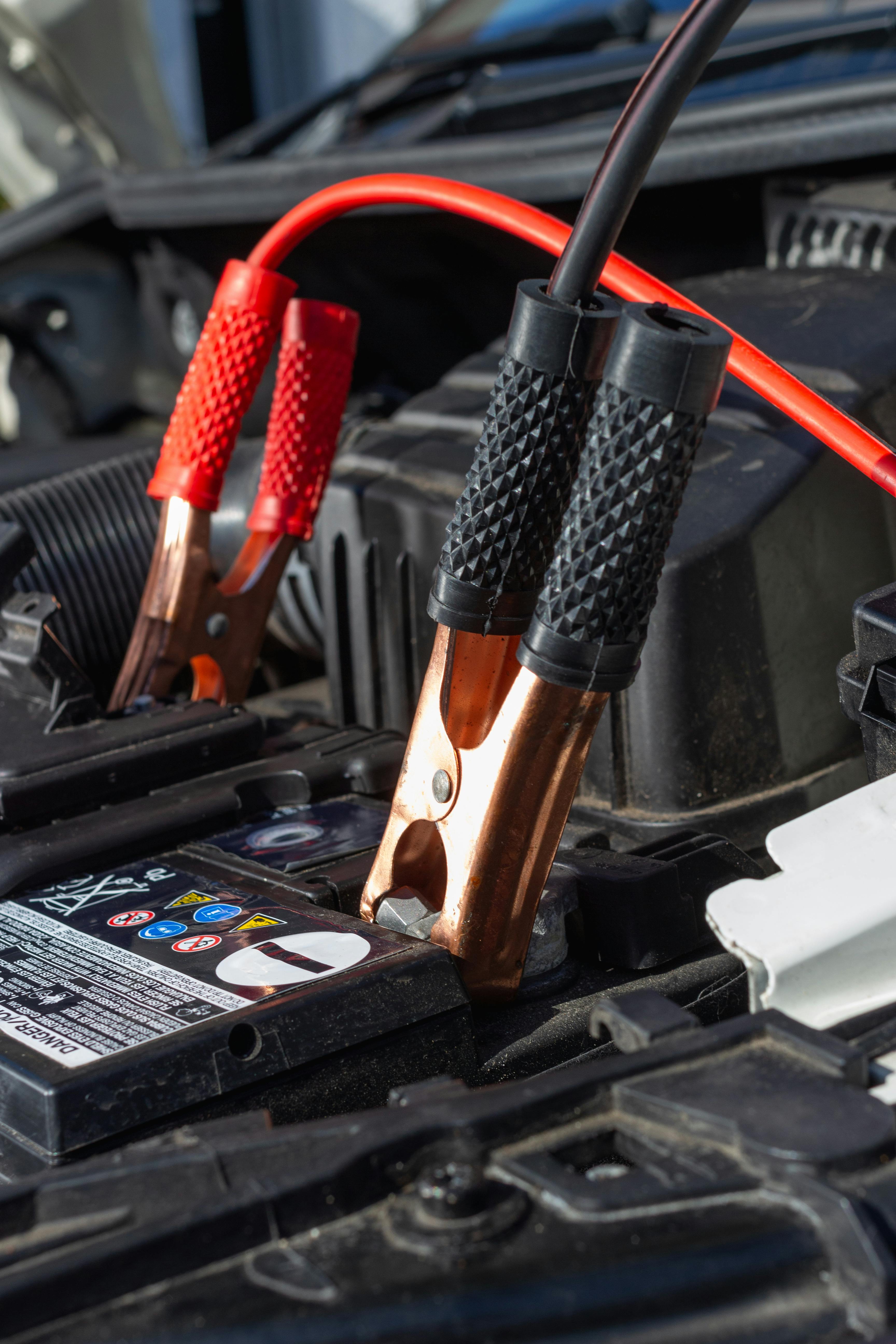 Close-up of Charging Car with Clamps